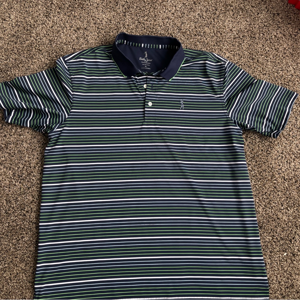 Men's Striped Polo Shirt - Green and Blue